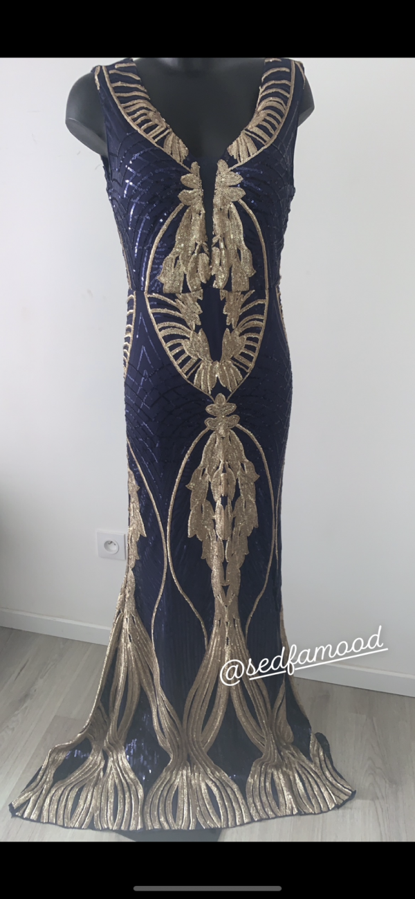 Robe de soirée sequin Bleu or